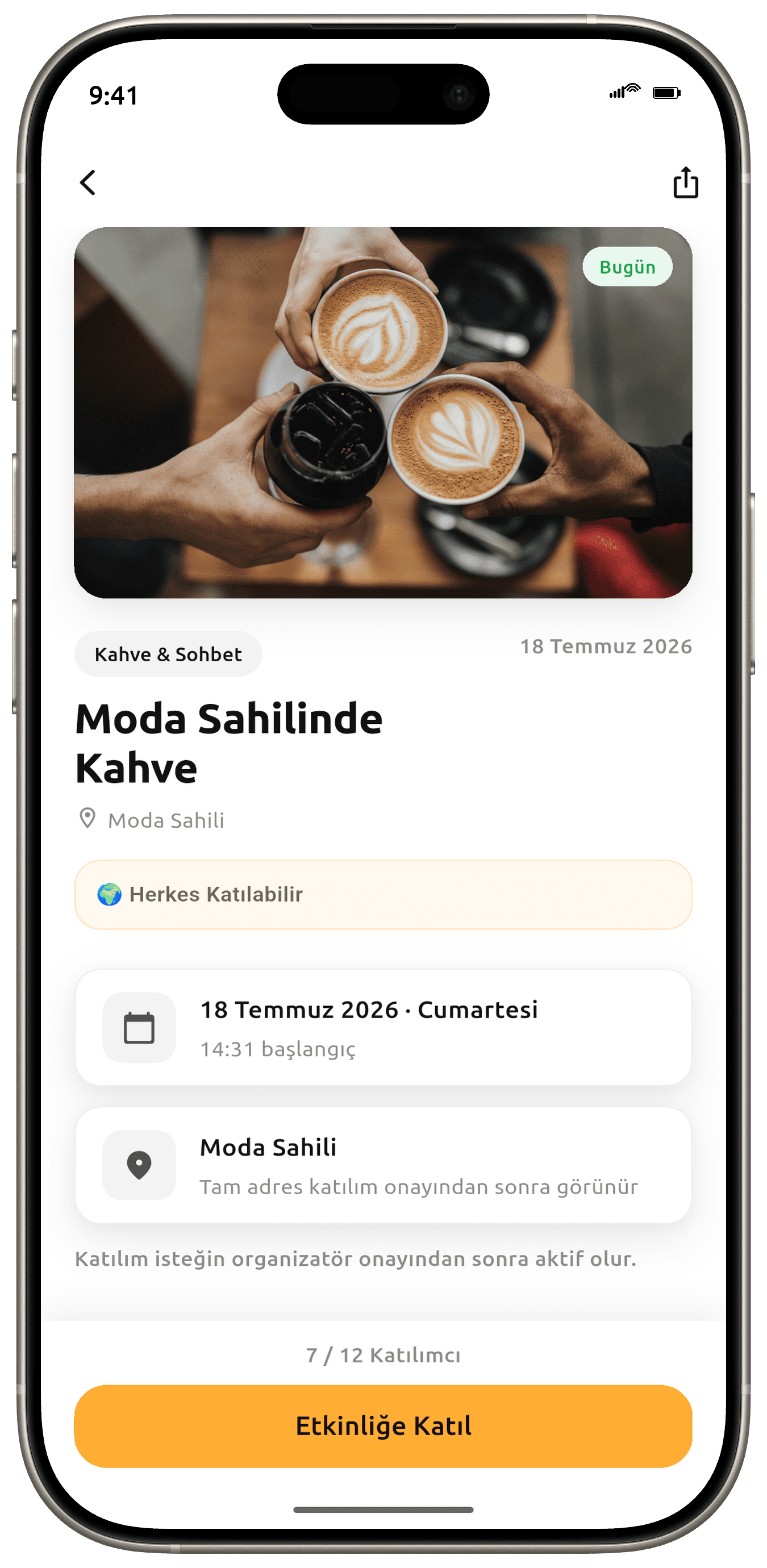Todayo etkinlik detayı: Moda Sahilinde Kahve, tarih, konum ve katılım butonu